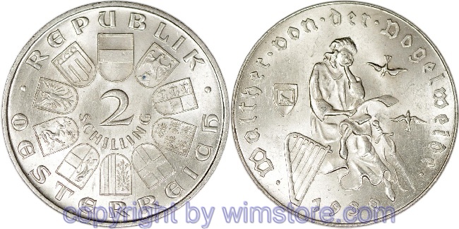 1. Republik, 2 Schilling 1930, Walther von der Vogelweide, J 432, Silber, vz-st, fleckig
