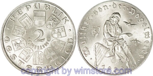1. Republik, 2 Schilling 1930, Walther von der Vogelweide, J 432, Silber, vz-st, kleiner Fleck