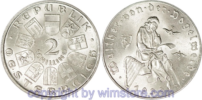 1. Republik, 2 Schilling 1930, Walther von der Vogelweide, J 432, Silber, vz-st, kleiner Fleck