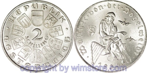 1. Republik, 2 Schilling 1930, Walther von der Vogelweide, J 432, Silber, vz-st, kleiner Fleck