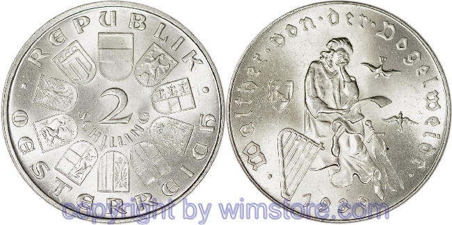 1. Republik, 2 Schilling 1930, Walther von der Vogelweide, J 432, Silber, vz-st, kleiner Fleck