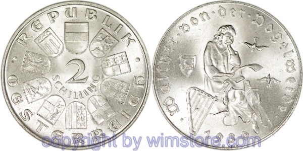 1. Republik, 2 Schilling 1930, Walther von der Vogelweide, J 432, Silber, vz, fleckig