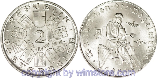 1. Republik, 2 Schilling 1930, Walther von der Vogelweide, J 432, Silber, vz