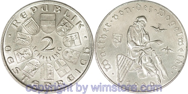 1. Republik, 2 Schilling 1930, Walther von der Vogelweide, J 432, Silber, vz, fleckig