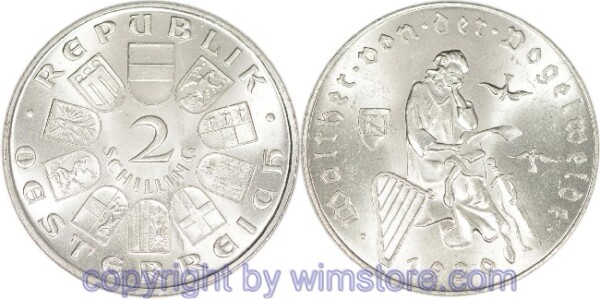 1. Republik, 2 Schilling 1930, Walther von der Vogelweide, J 432, Silber, vz