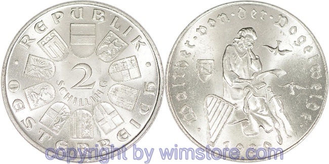 1. Republik, 2 Schilling 1930, Walther von der Vogelweide, J 432, Silber, vz