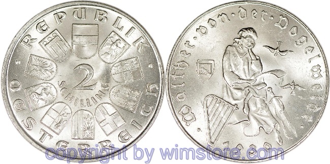 1. Republik, 2 Schilling 1930, Walther von der Vogelweide, J 432, Silber, vz, fleckig