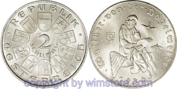 1. Republik, 2 Schilling 1930, Walther von der Vogelweide, J 432, Silber, vz, Fleck