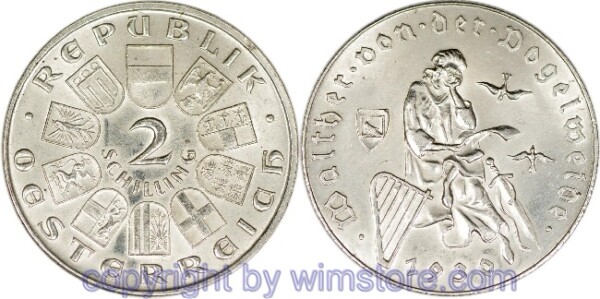 1. Republik, 2 Schilling 1930, Walther von der Vogelweide, J 432, Silber, vz, fleckig
