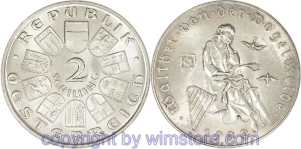 1. Republik, 2 Schilling 1930, Walther von der Vogelweide, J 432, Silber, vz