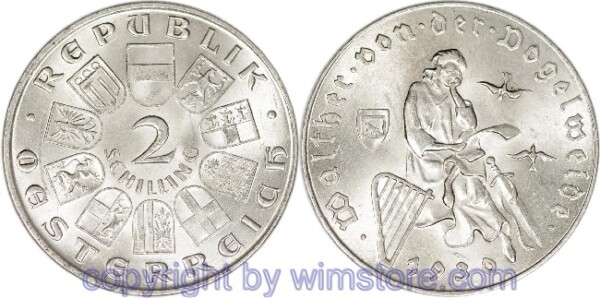 1. Republik, 2 Schilling 1930, Walther von der Vogelweide, J 432, Silber, vz