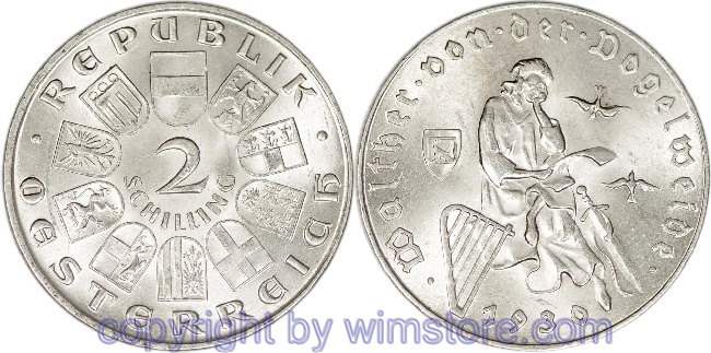 1. Republik, 2 Schilling 1930, Walther von der Vogelweide, J 432, Silber, vz