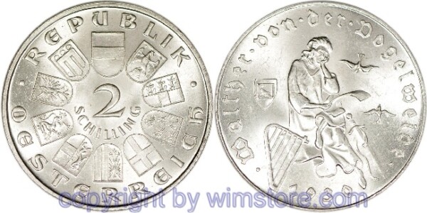 1. Republik, 2 Schilling 1930, Walther von der Vogelweide, J 432, Silber, vz