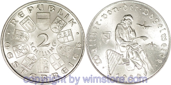 1. Republik, 2 Schilling 1930, Walther von der Vogelweide, J 432, Silber, vz