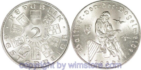 1. Republik, 2 Schilling 1930, Walther von der Vogelweide, J 432, Silber, vz
