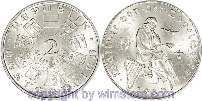 1. Republik, 2 Schilling 1930, Walther von der Vogelweide, J 432, Silber, vz