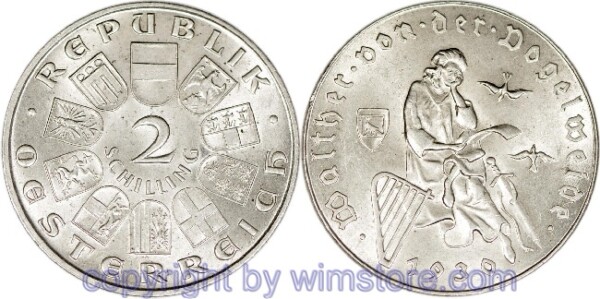 1. Republik, 2 Schilling 1930, Walther von der Vogelweide, J 432, Silber, vz, fleckig