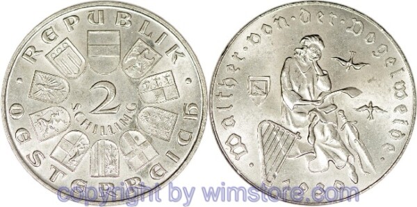 1. Republik, 2 Schilling 1930, Walther von der Vogelweide, J 432, Silber, vz