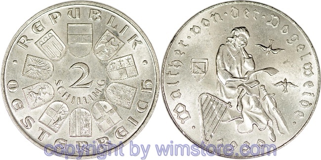 1. Republik, 2 Schilling 1930, Walther von der Vogelweide, J 432, Silber, vz