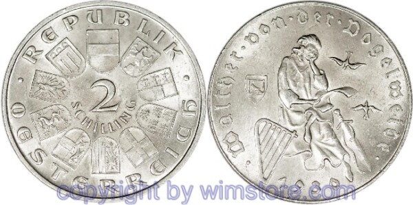 1. Republik, 2 Schilling 1930, Walther von der Vogelweide, J 432, Silber, vz