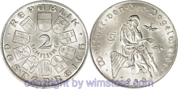 1. Republik, 2 Schilling 1930, Walther von der Vogelweide, J 432, Silber, vz