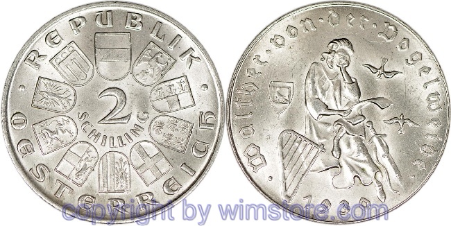1. Republik, 2 Schilling 1930, Walther von der Vogelweide, J 432, Silber, vz