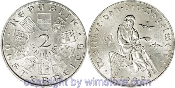 1. Republik, 2 Schilling 1930, Walther von der Vogelweide, J 432, Silber, vz
