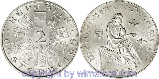 1. Republik, 2 Schilling 1930, Walther von der Vogelweide, J 432, Silber, vz