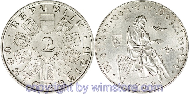 1. Republik, 2 Schilling 1930, Walther von der Vogelweide, J 432, Silber, vz, fleckig