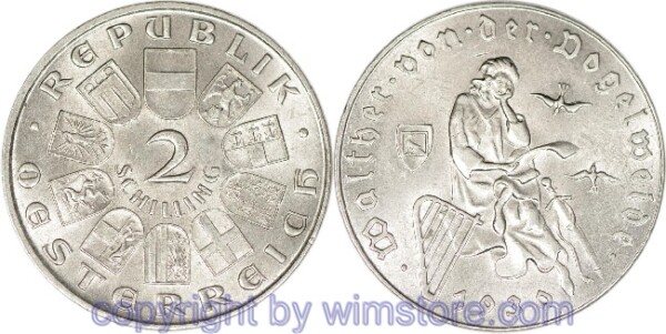 1. Republik, 2 Schilling 1930, Walther von der Vogelweide, J 432, Silber, vz