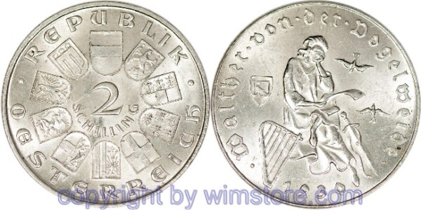 1. Republik, 2 Schilling 1930, Walther von der Vogelweide, J 432, Silber, vz, fleckig