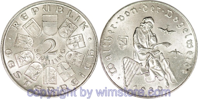 1. Republik, 2 Schilling 1930, Walther von der Vogelweide, J 432, Silber, vz, fleckig