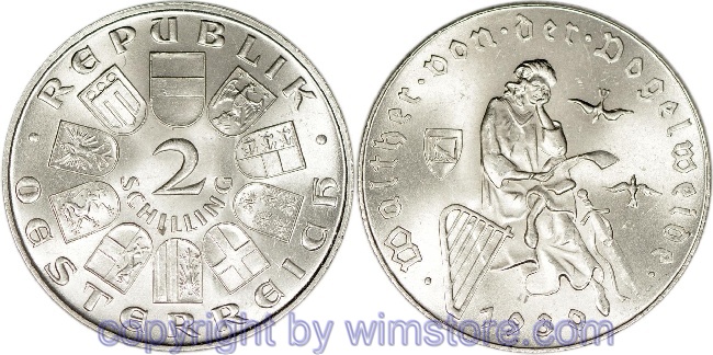 1. Republik, 2 Schilling 1930, Walther von der Vogelweide, J 432, Silber, vz, fleckig