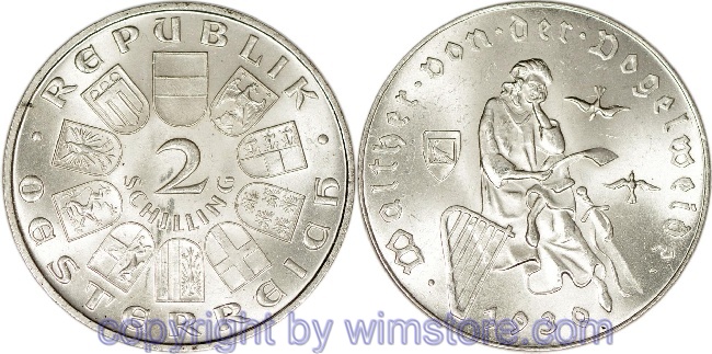 1. Republik, 2 Schilling 1930, Walther von der Vogelweide, J 432, Silber, vz, fleckig