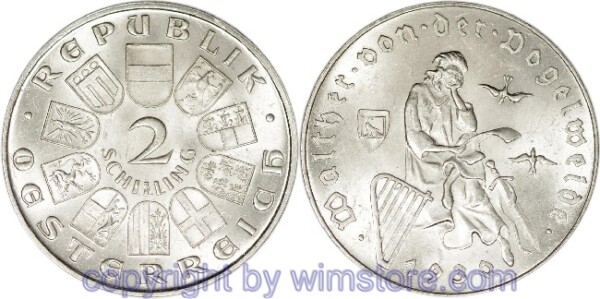 1. Republik, 2 Schilling 1930, Walther von der Vogelweide, J 432, Silber, ss
