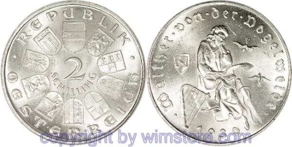 1. Republik, 2 Schilling 1930, Walther von der Vogelweide, J 432, Silber, ss