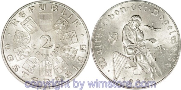 1. Republik, 2 Schilling 1930, Walther von der Vogelweide, J 432, Silber, ss