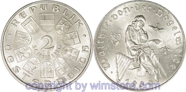 1. Republik, 2 Schilling 1930, Walther von der Vogelweide, J 432, Silber, ss