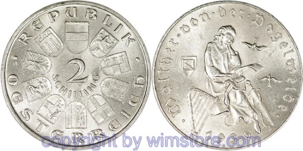 1. Republik, 2 Schilling 1930, Walther von der Vogelweide, J 432, Silber, ss