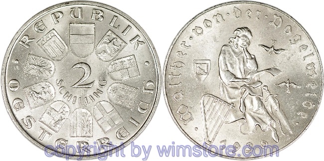 1. Republik, 2 Schilling 1930, Walther von der Vogelweide, J 432, Silber, ss