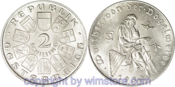1. Republik, 2 Schilling 1930, Walther von der Vogelweide, J 432, Silber, ss