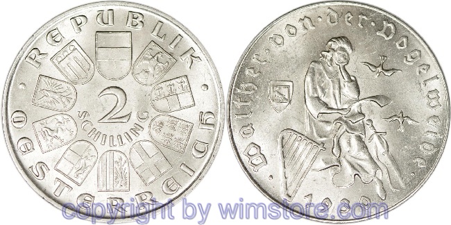 1. Republik, 2 Schilling 1930, Walther von der Vogelweide, J 432, Silber, ss