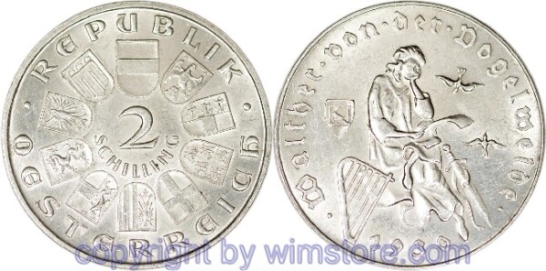 1. Republik, 2 Schilling 1930, Walther von der Vogelweide, J 432, Silber, ss