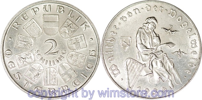 1. Republik, 2 Schilling 1930, Walther von der Vogelweide, J 432, Silber, ss