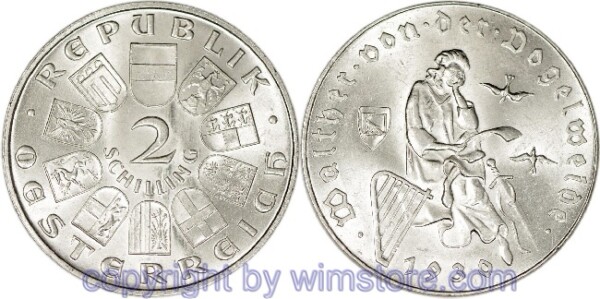 1. Republik, 2 Schilling 1930, Walther von der Vogelweide, J 432, Silber, ss