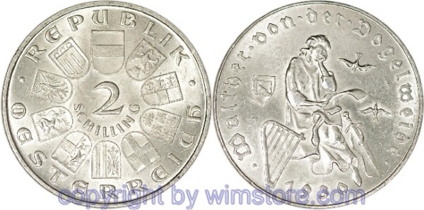 1. Republik, 2 Schilling 1930, Walther von der Vogelweide, J 432, Silber, ss