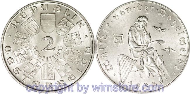 1. Republik, 2 Schilling 1930, Walther von der Vogelweide, J 432, Silber, ss