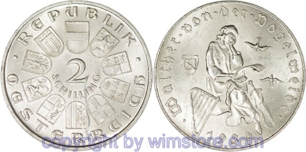 1. Republik, 2 Schilling 1930, Walther von der Vogelweide, J 432, Silber, ss