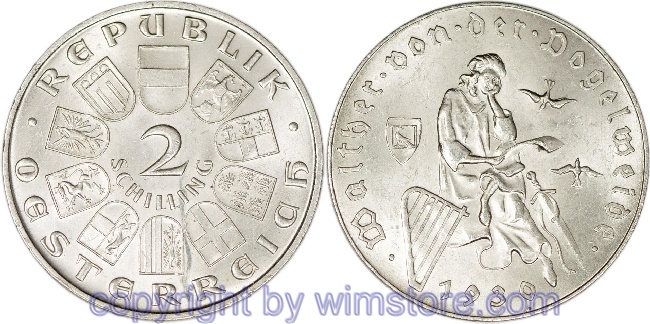 1. Republik, 2 Schilling 1930, Walther von der Vogelweide, J 432, Silber, ss