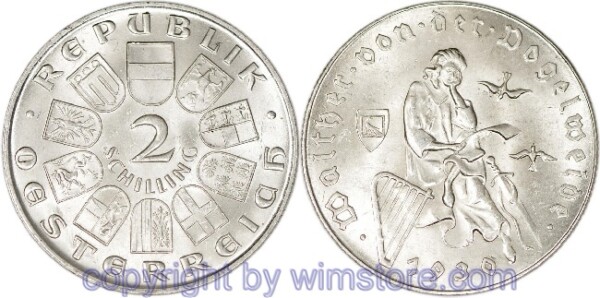 1. Republik, 2 Schilling 1930, Walther von der Vogelweide, J 432, Silber, ss